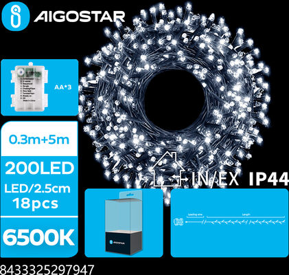 Tira Luces Led Navidad con Pila Blanca Luz Fria 0,3 x 5 m